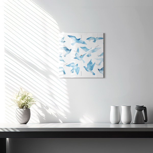Square glass wall clock Flying blue birds