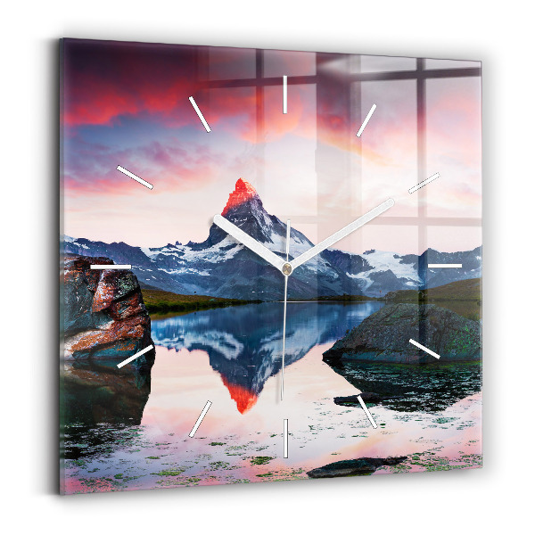 Square glass wall clock Stellisee Matterhorn lake