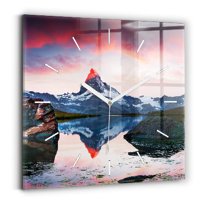 Square glass wall clock Stellisee Matterhorn lake