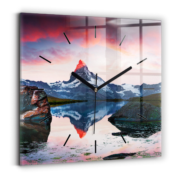 Square glass wall clock Stellisee Matterhorn lake
