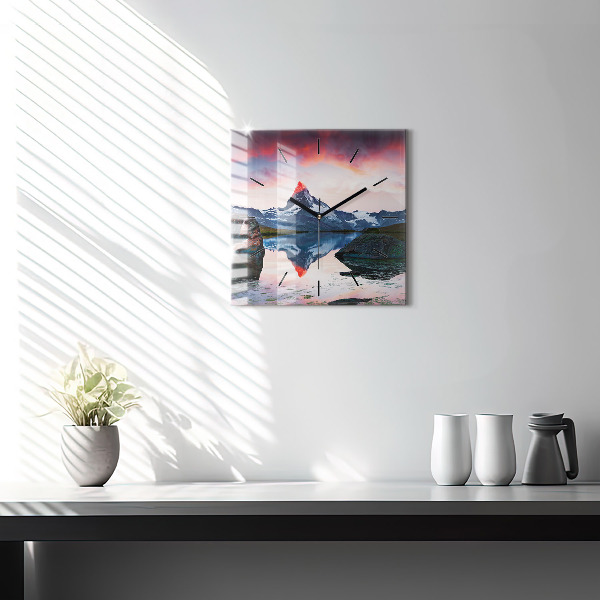 Square glass wall clock Stellisee Matterhorn lake