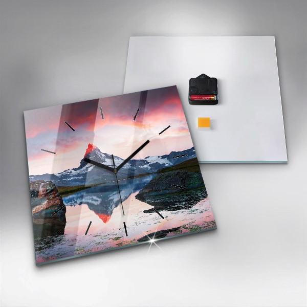 Square glass wall clock Stellisee Matterhorn lake
