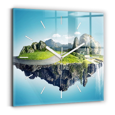 Square glass wall clock Flying Island