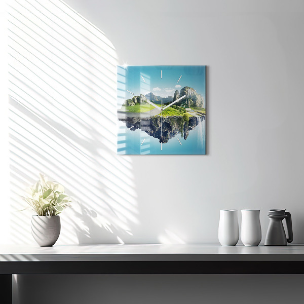Square glass wall clock Flying Island