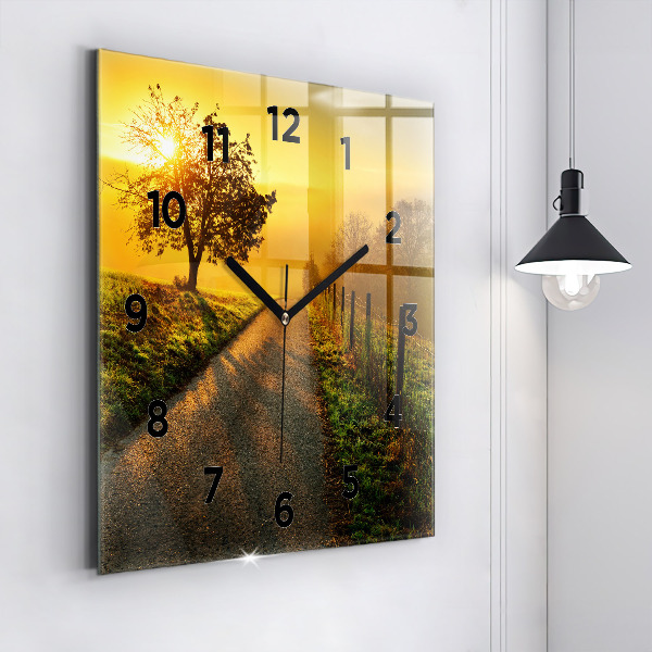 Square glass wall clock Fog at sunrise