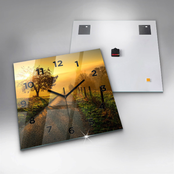 Square glass wall clock Fog at sunrise