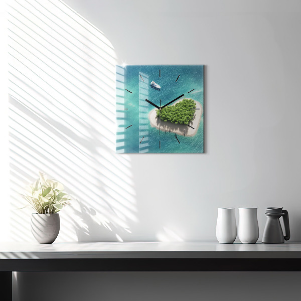 Square glass wall clock Heart Island