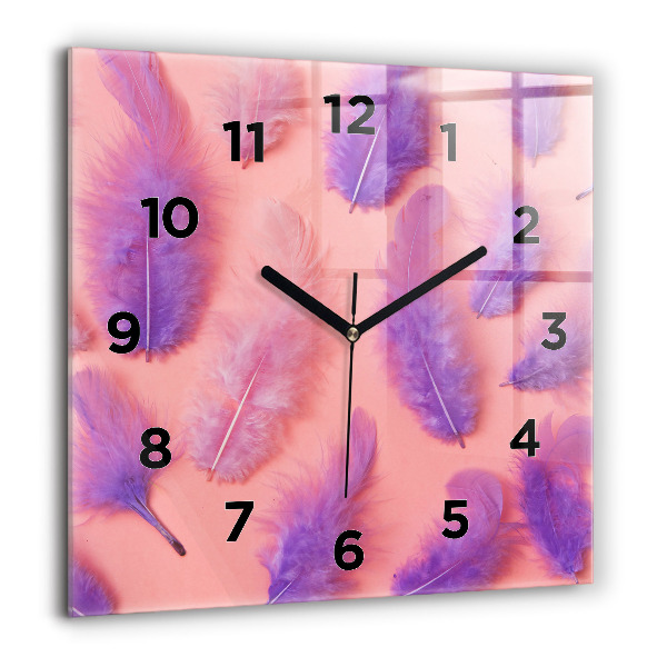 Square glass wall clock Colorful feathers