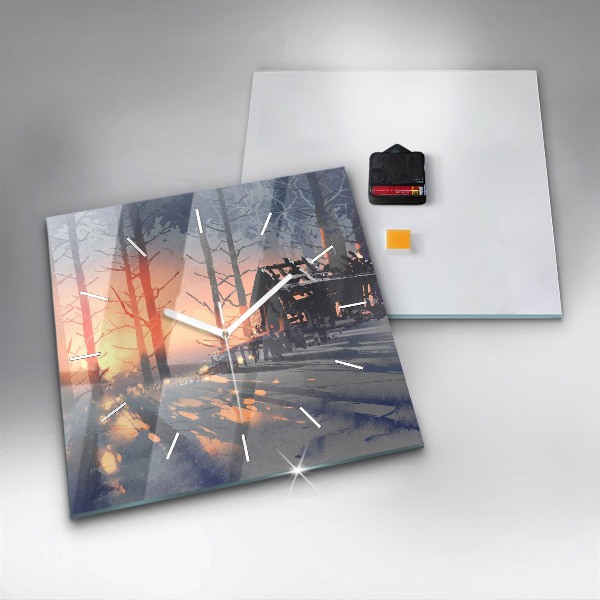 Square glass wall clock Winter Tree Landscape