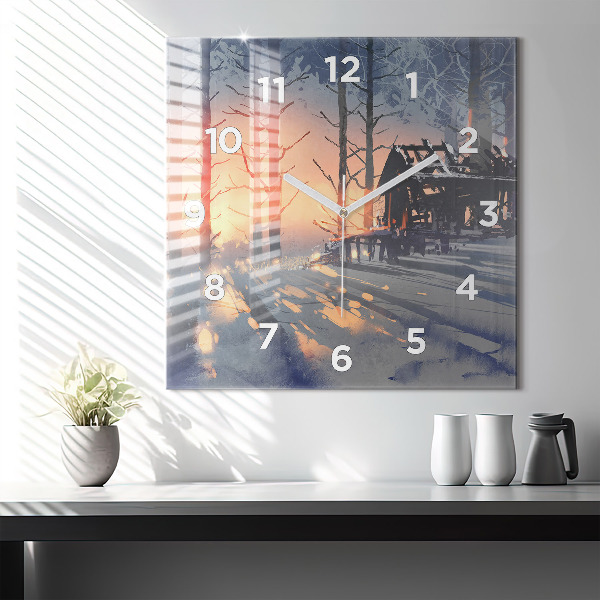 Square glass wall clock Winter Tree Landscape