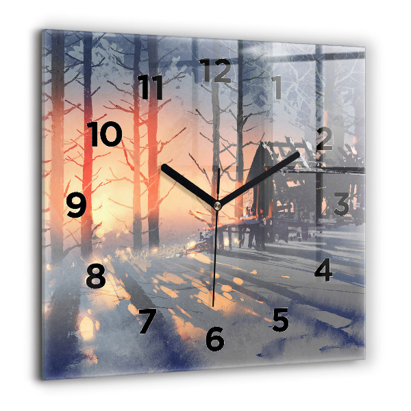 Square glass wall clock Winter Tree Landscape