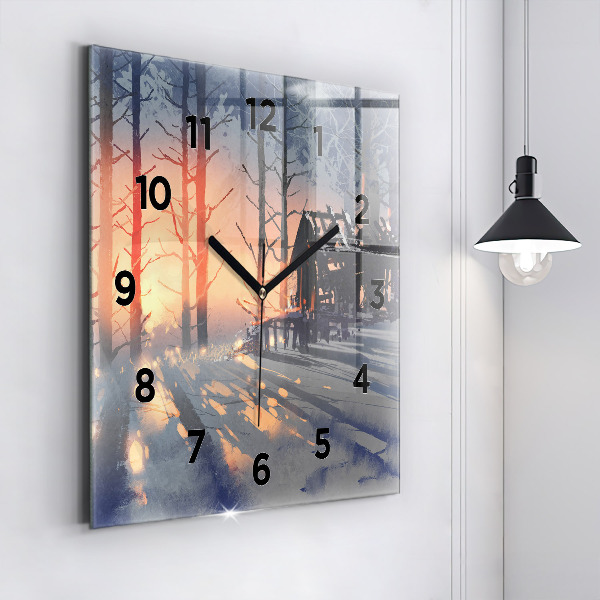 Square glass wall clock Winter Tree Landscape