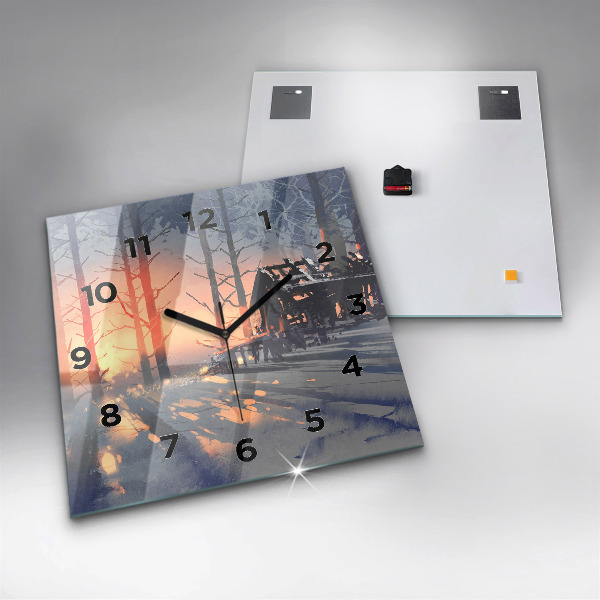 Square glass wall clock Winter Tree Landscape