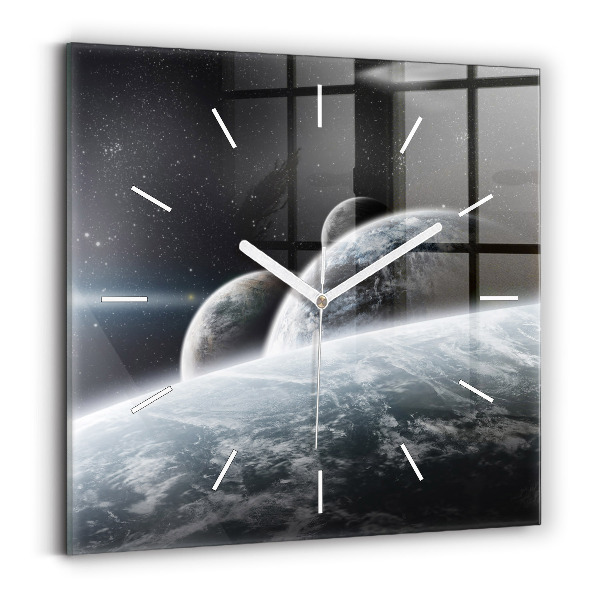 Square glass wall clock Space and planets
