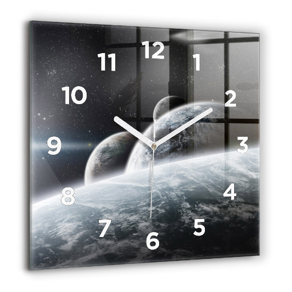 Square glass wall clock Space and planets
