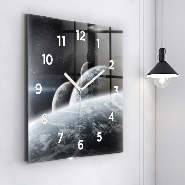 Square glass wall clock Space and planets