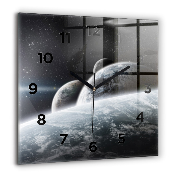 Square glass wall clock Space and planets