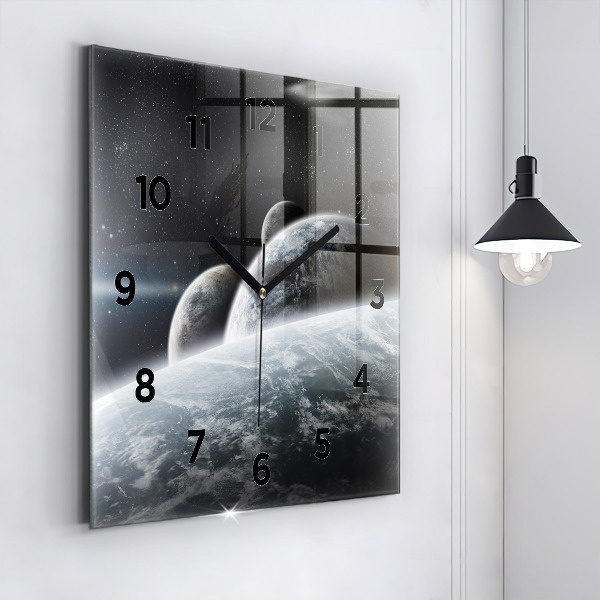 Square glass wall clock Space and planets