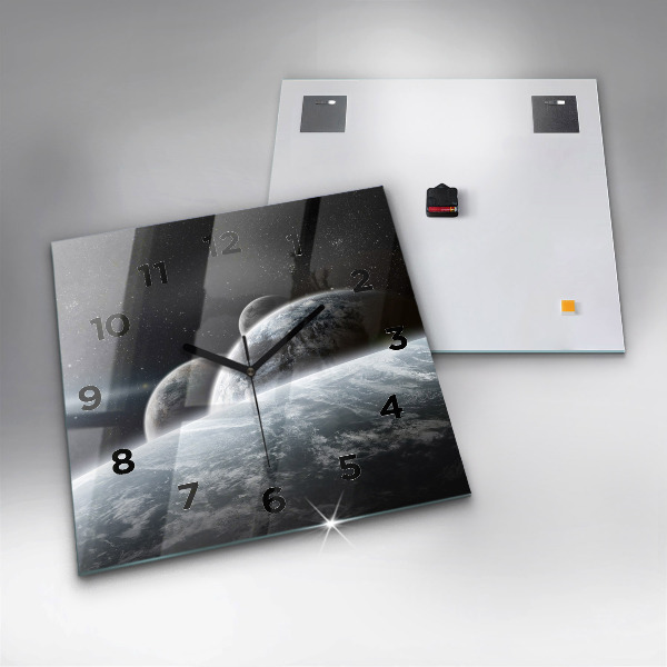 Square glass wall clock Space and planets