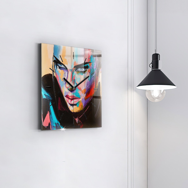 Square glass wall clock Portrait of a woman
