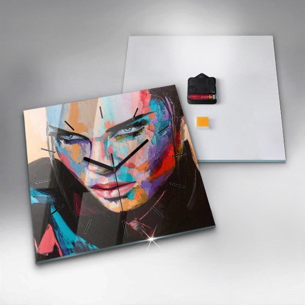 Square glass wall clock Portrait of a woman