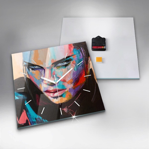 Square glass wall clock Portrait of a woman