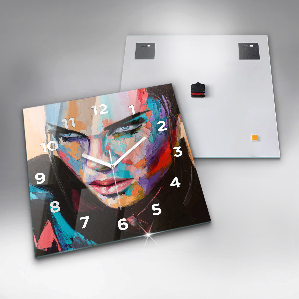 Square glass wall clock Portrait of a woman
