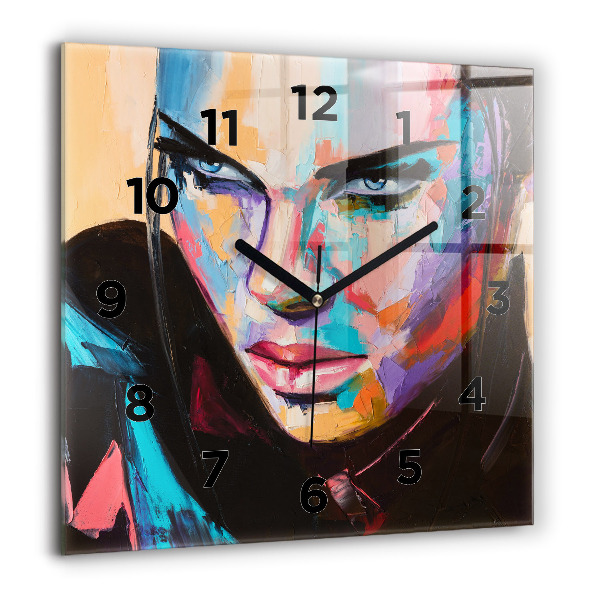 Square glass wall clock Portrait of a woman