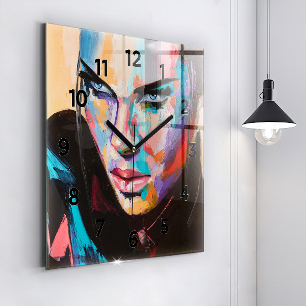 Square glass wall clock Portrait of a woman