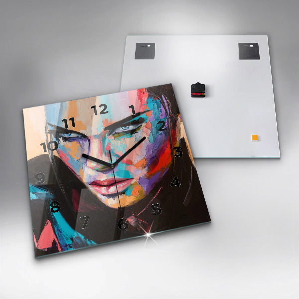 Square glass wall clock Portrait of a woman