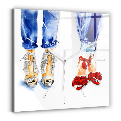 Square glass wall clock Women's High Heels