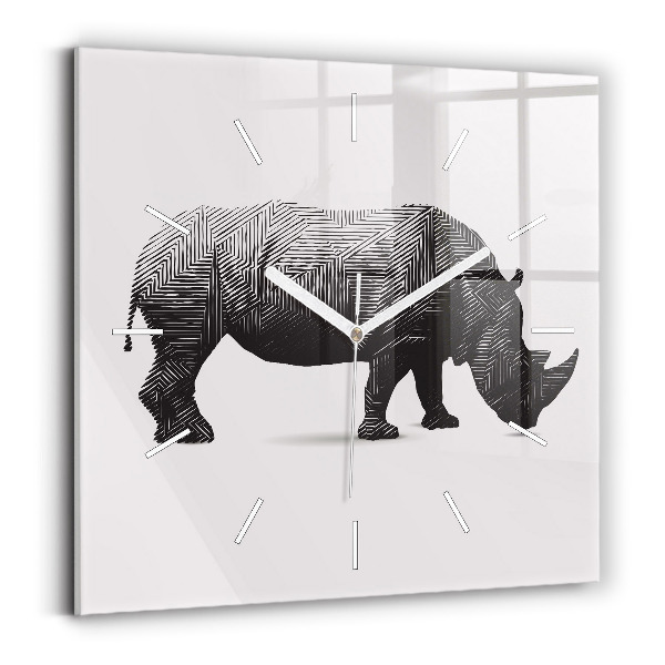 Square glass wall clock Rhinoceros line art