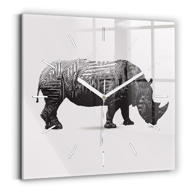 Square glass wall clock Rhinoceros line art
