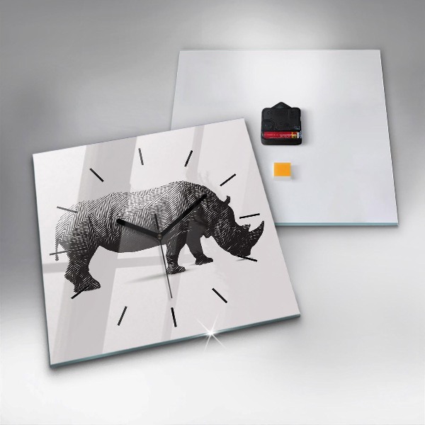 Square glass wall clock Rhinoceros line art