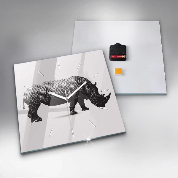 Square glass wall clock Rhinoceros line art