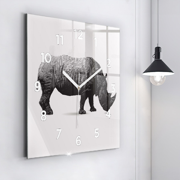 Square glass wall clock Rhinoceros line art