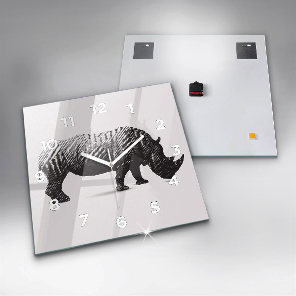 Square glass wall clock Rhinoceros line art