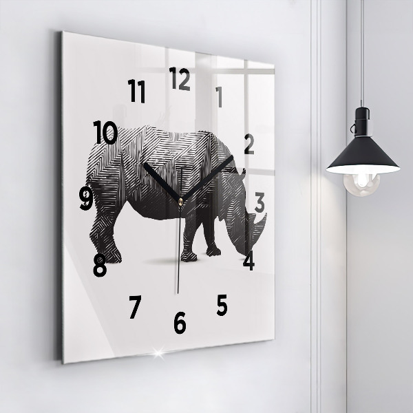 Square glass wall clock Rhinoceros line art