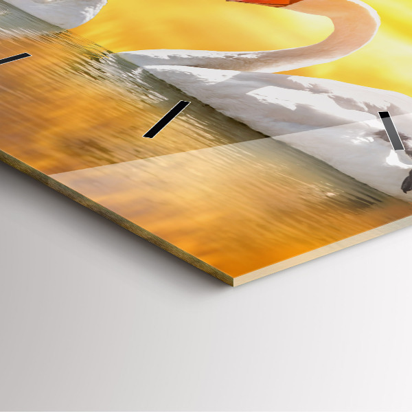 Square glass wall clock Swans in Love