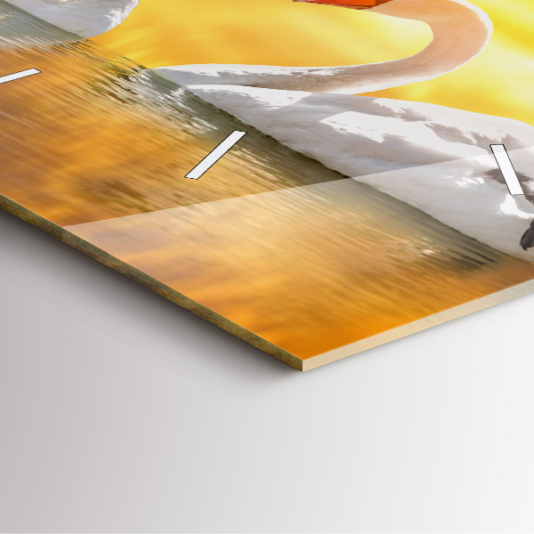 Square glass wall clock Swans in Love