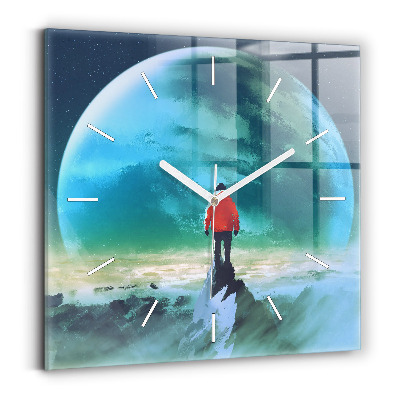 Square glass wall clock Man in the moon