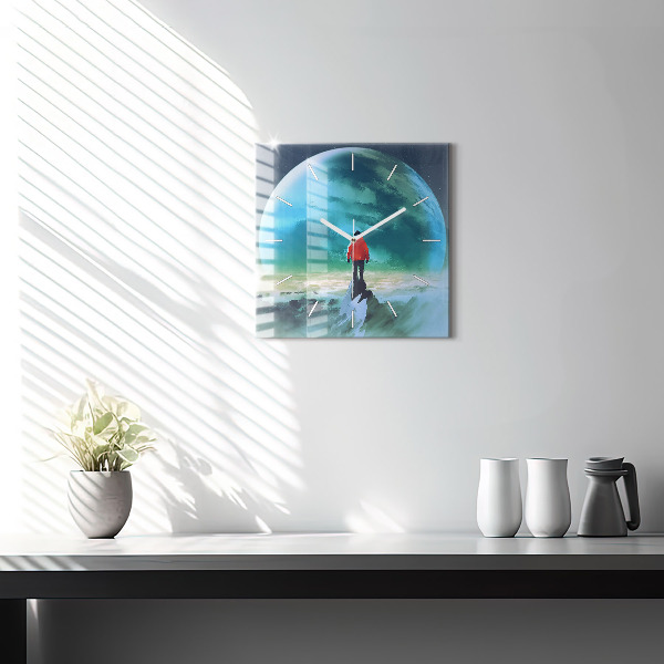 Square glass wall clock Man in the moon