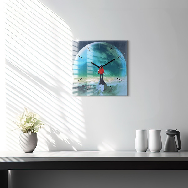 Square glass wall clock Man in the moon