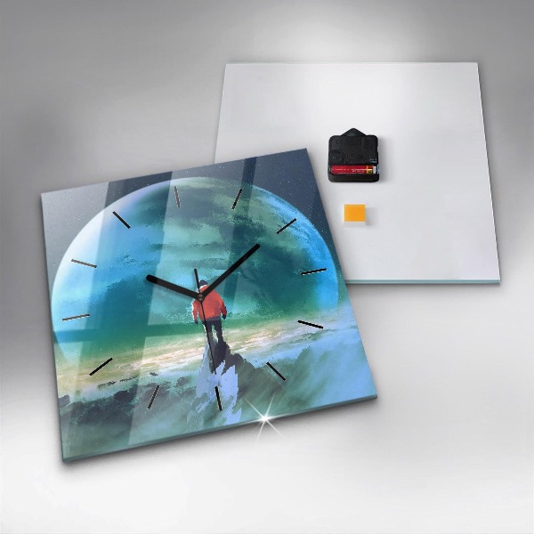 Square glass wall clock Man in the moon