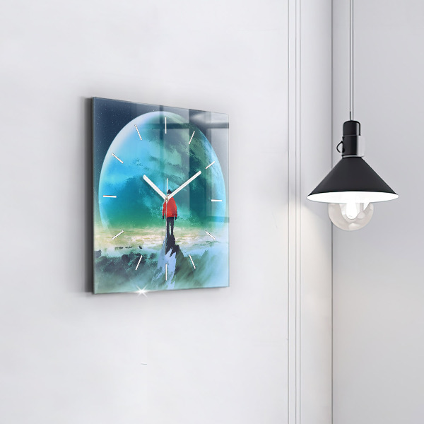 Square glass wall clock Man in the moon