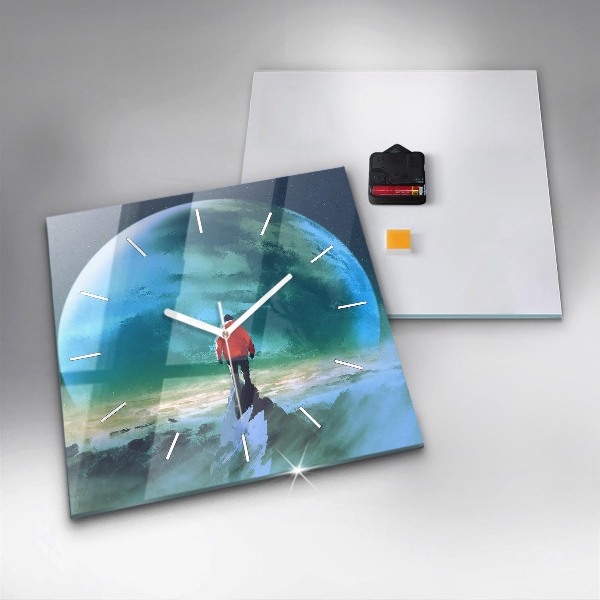 Square glass wall clock Man in the moon