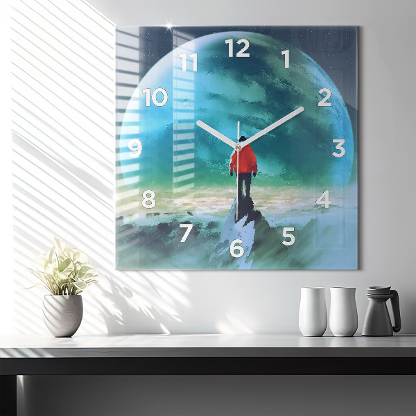 Square glass wall clock Man in the moon