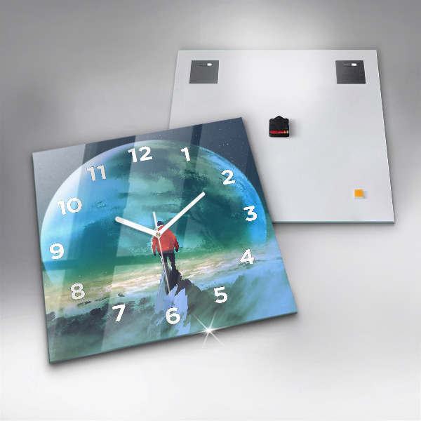 Square glass wall clock Man in the moon