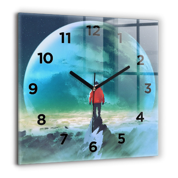 Square glass wall clock Man in the moon
