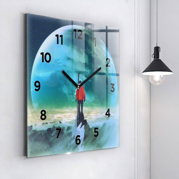 Square glass wall clock Man in the moon